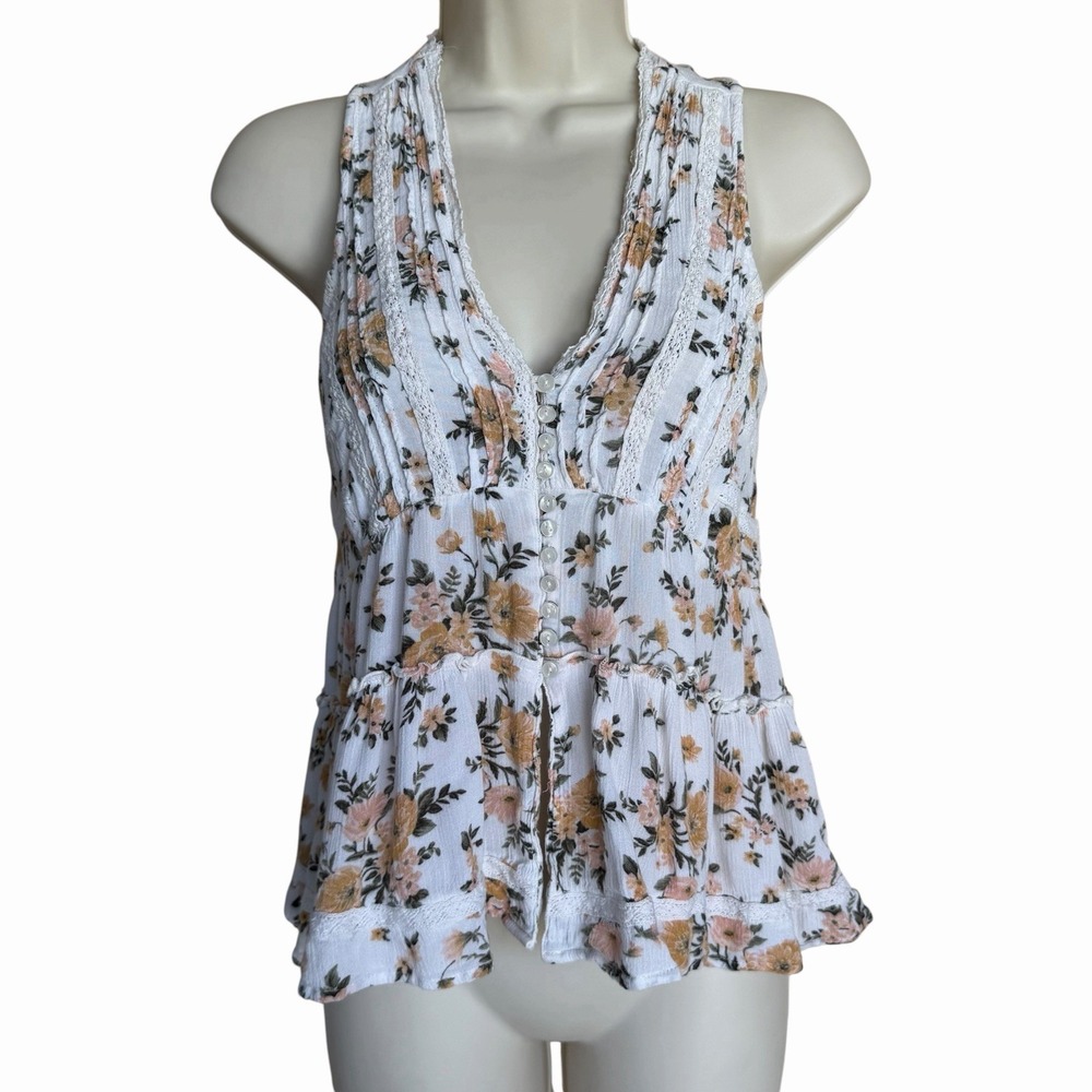 AE Floral Peplum Racerback Top Sz XXS Prairie‎ Peasant Cowgirl Western